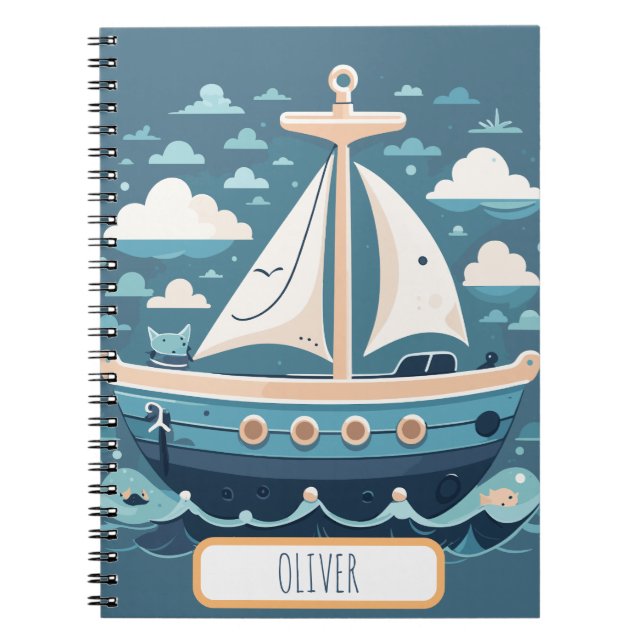 Cute Blue Sailboat Notebook (Front)