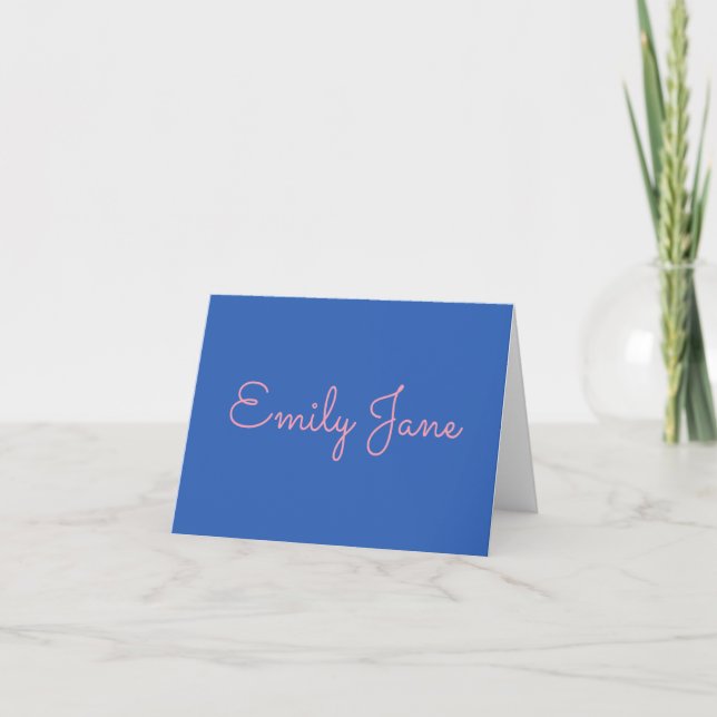 Cute Blue Script Simple Personalized Stationery Note Card (Front)
