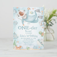 Cute Blue Scuba Diver Oneder the Sea 1st Birthday 