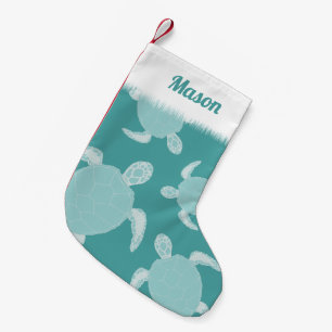 Cute Blue Sea Turtle Small Christmas Stocking