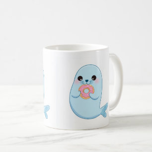 Cute Blue Seal with Doughnut Kids Mug 