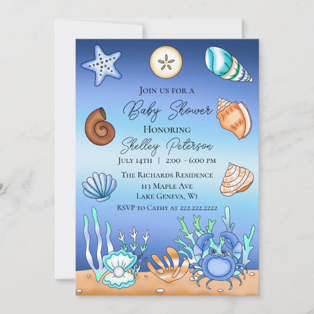 Cute Blue Seaside Beachy Baby Shower Invitation (Front)