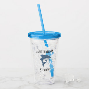 Cute blue shark personalised acrylic tumbler