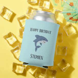 Cute blue shark personalised can cooler