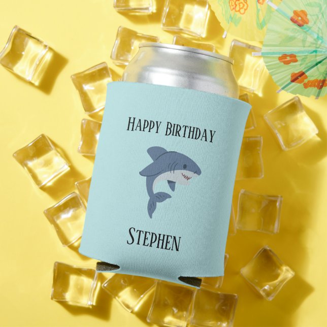 Cute blue shark personalised can cooler (In Situ Summer)