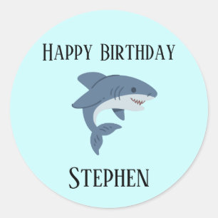 Cute blue shark personalised classic round sticker