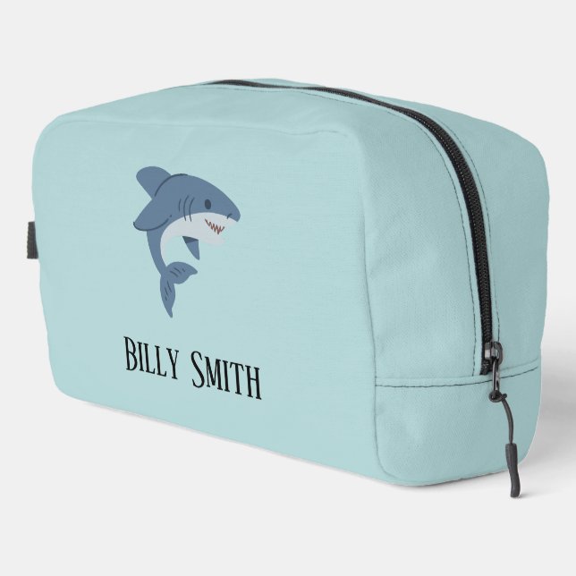 Cute blue shark personalised dopp kit (Right Corner)
