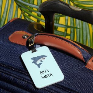 Cute blue shark personalised luggage tag