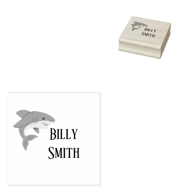 Cute blue shark personalised rubber stamp (Stamped)