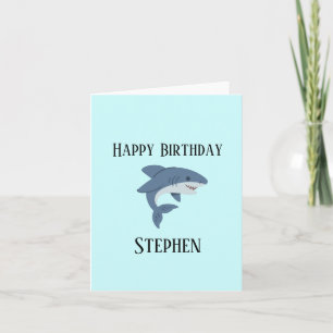 Cute blue shark personalised thank you card