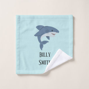 Cute blue shark personalised wash cloth