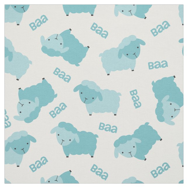 Cute Blue Sheep Fabric (Swatch)