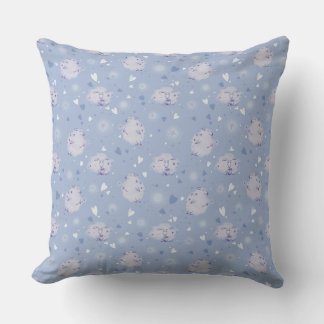 Cute Blue Sheep Kawaii Pattern Throw Pillow