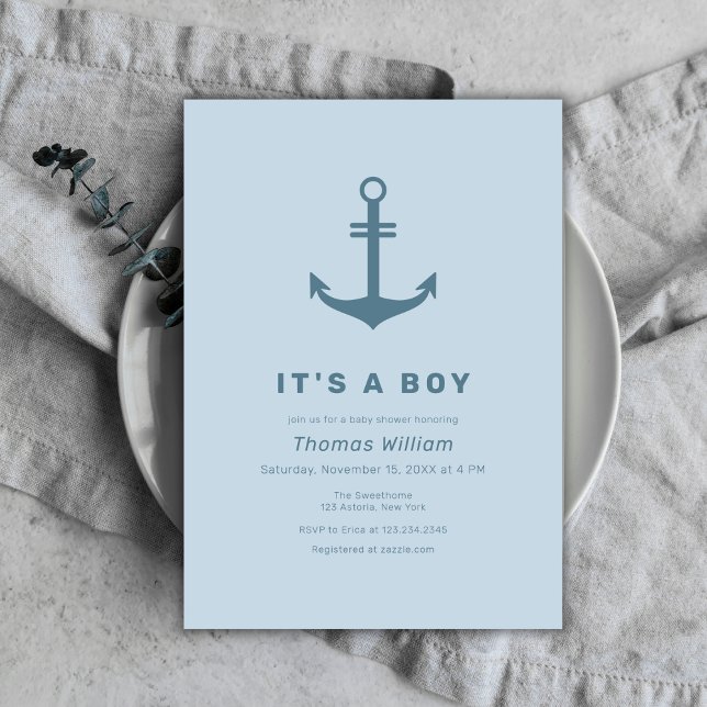 Cute Blue Simple Nautical Anchor Baby Shower Invitation (Cute Blue Simple Nautical Anchor Baby Shower Invitation)