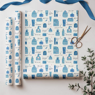 Cute Blue Skincare Cosmetic Pattern Wrapping Paper Sheet