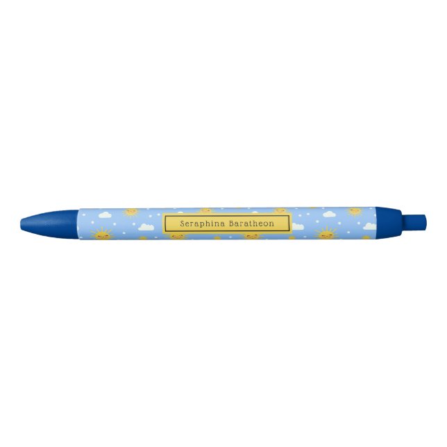 Cute Blue Sky Clouds Sunshine Personalised  Black Ink Pen (Front)