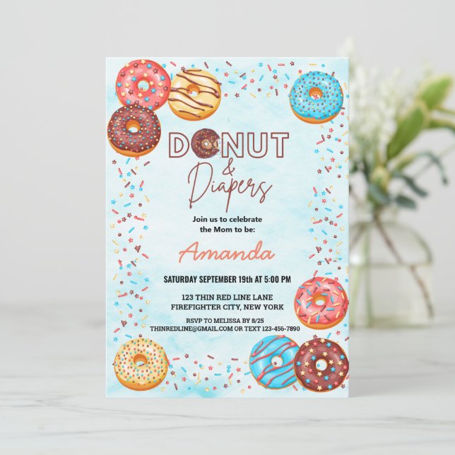 Cute Blue Sky Doughnuts Diapers Baby Shower  Invitation (Standing Front)