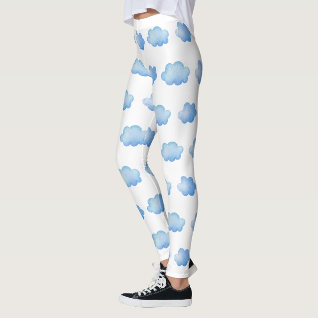 Cute Blue Sky Marble Cloud Pattern Leggings Womens (Left)