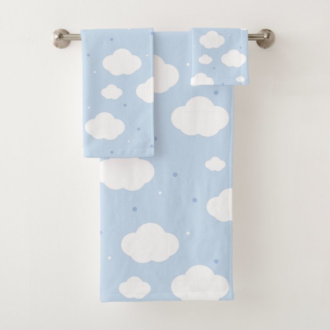Cute Blue Sky Pattern Bath Towel Set (Insitu)