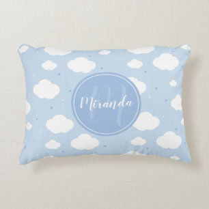 Cute Blue Sky with Custom Monogram and Name Decorative Cushion