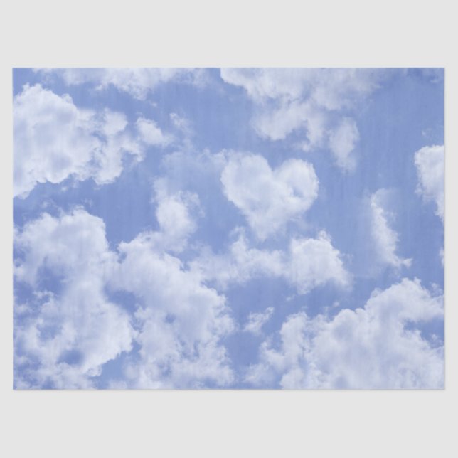Cute Blue Sky With Heart Shaped Cloud Cheerful Fun Tissue Paper (Front)