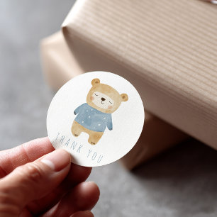 Cute Blue Sleeping Teddy Bear Thank You Classic Round Sticker