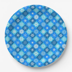 Cute blue snowflake patterns design paper plate