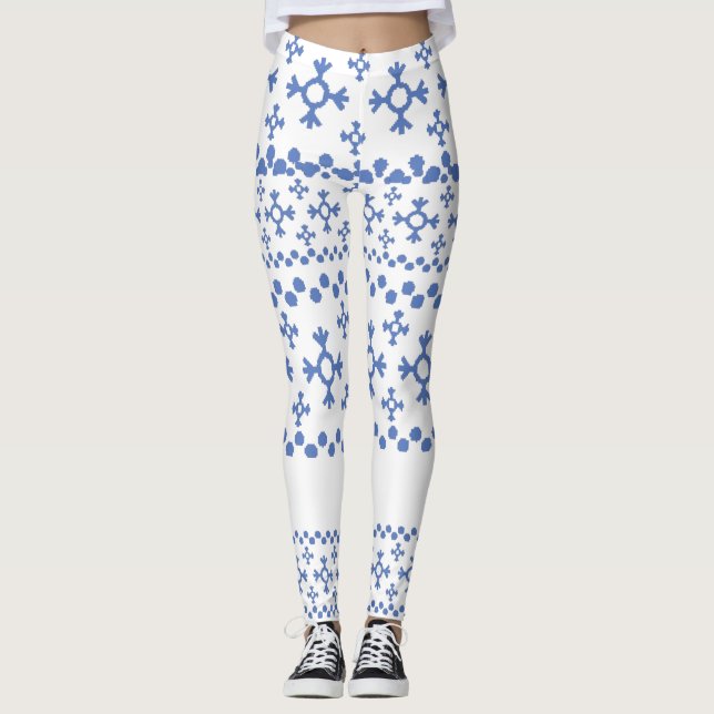 Cute Blue Snowflakes Pattern Thunder_Cove Leggings (Front)