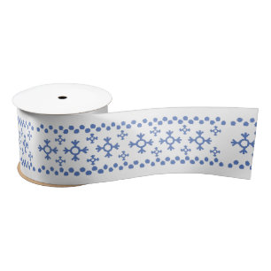 Cute Blue Snowflakes Pattern Thunder_Cove Satin Ribbon