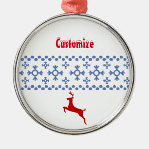 Cute Blue Snowflakes Red deer Thunder_Cove Metal Tree Decoration