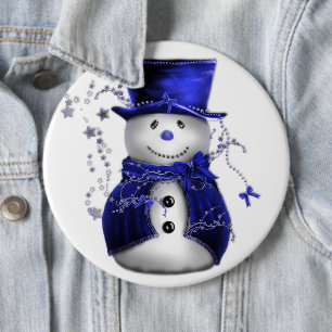 Cute Blue Snowman Christmas Button