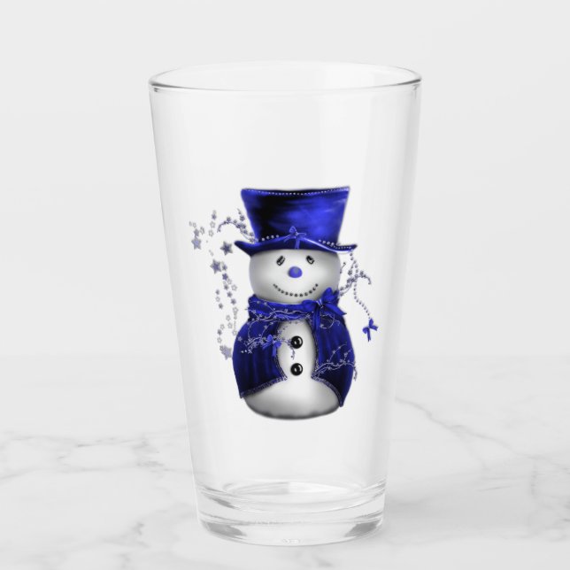 Cute Blue Snowman Christmas Glass (Front)