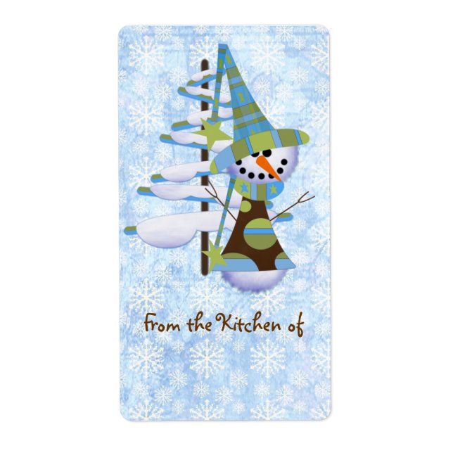 Cute Blue Snowman Christmas Kitchen Labels (Front)