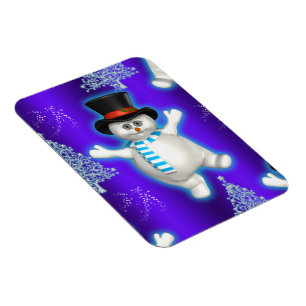 Cute Blue Snowman Christmas Magnet