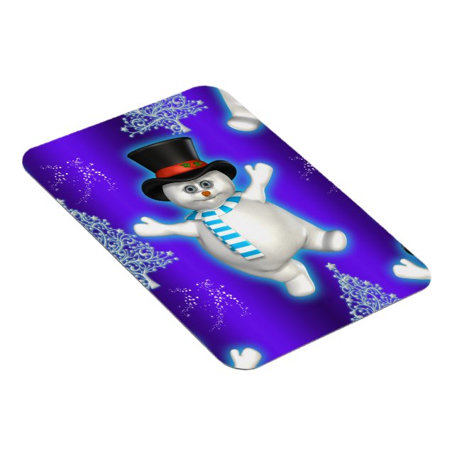 Cute Blue Snowman Christmas Magnet (Right Side)