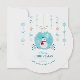 Cute blue Snowman Merry Christmas card