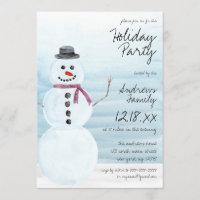 Cute Blue Snowman Watercolor Holiday Party