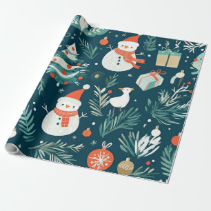 Cute blue snowman  winter  gift wrapping paper