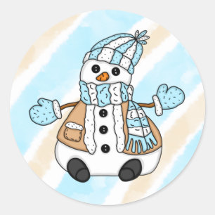 Cute Blue Snowman with Scarf Christmas Classic Round Sticker