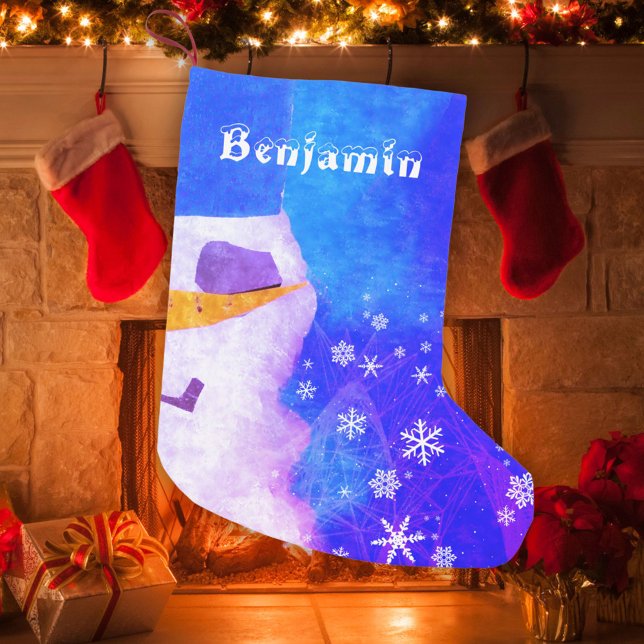 Cute Blue Snowman with Snowflakes Kids Small Christmas Stocking (Creator Uploaded)