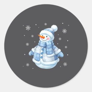 Cute Blue Snowman With Snowflakes Winter Christmas Classic Round Sticker