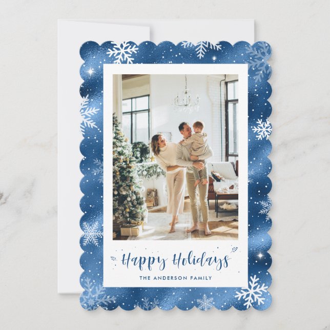 Cute Blue Snowy Photo Holiday (Front)