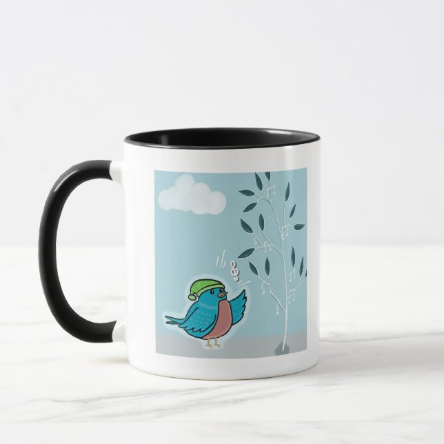 Cute Blue Song bird winters tree Mug (Left)