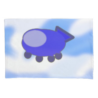 Cute Blue Spaceship French Blue Clouds Pillowcase