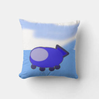 Cute Blue Spaceship on French Blue Clouds Cushion