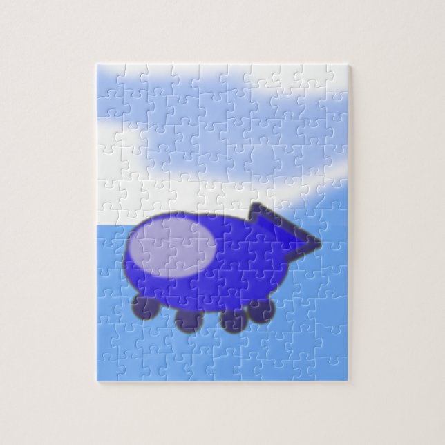 Cute Blue Spaceship on French Blue Clouds Jigsaw Puzzle (Vertical)