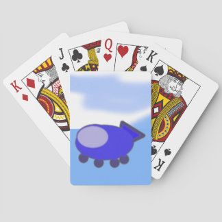 Cute Blue Spaceship on French Blue Clouds Playing Cards