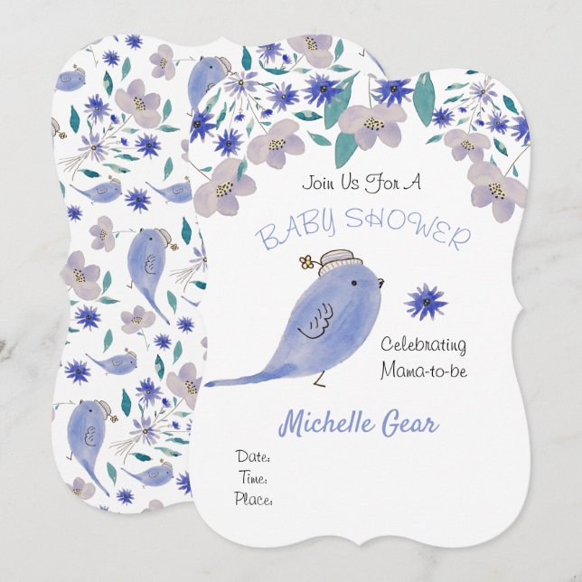 Cute Blue Sparrow With a Flower Hat (Front/Back)