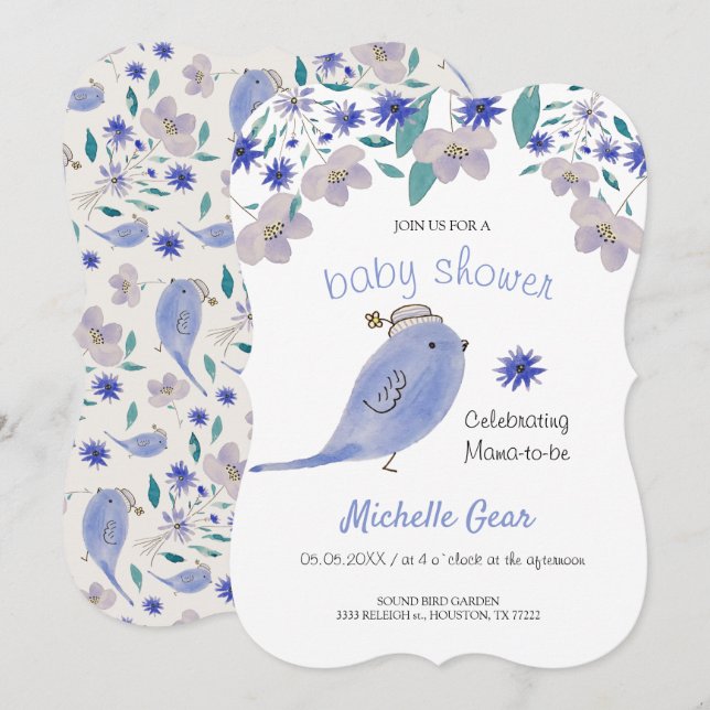 Cute Blue Sparrow With a Flower Hat (Front/Back)