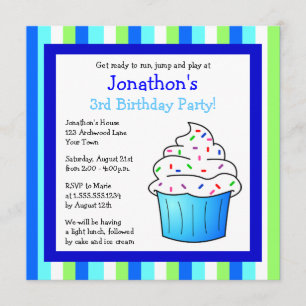 Cute Blue Sprinkle Cupcake Birthday Boy Invite